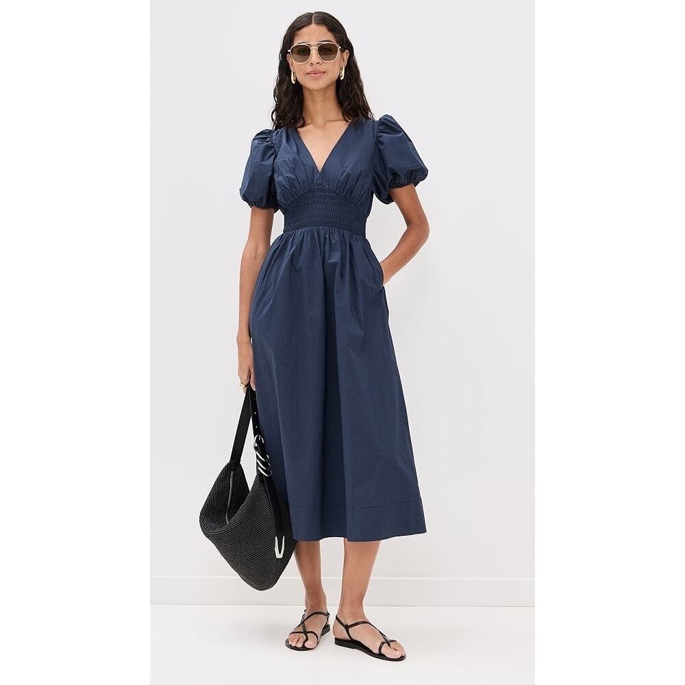 NWT By Trovata Birds of Paradis XS Navy Blue Sonia Dress Maxi Pockets Elegant
